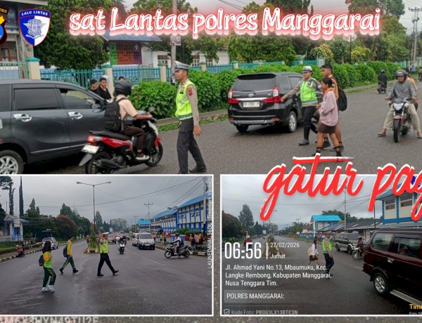 SATLANTAS POLRES MANGGARAI LAKSANAKAN PENGATURAN ARUS LALU LINTAS PAGI HARI, CIPTAKAN KAMSELTIBCAR LANTAS DI WILAYAH HUKUM