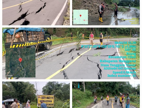 Respon Cepat Polsek Cibal dan Polsek Reo Bersinergi Atasi Tanah Longsor dan Jalan Retak di Jalur Ruteng–Reo