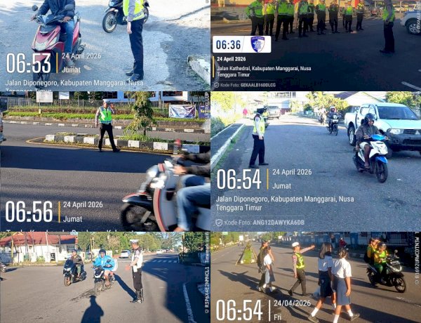 SATLANTAS POLRES MANGGARAI LAKSANAKAN PENGATURAN LALU LINTAS PAGI, WUJUDKAN KEAMANAN DAN KELANCARAN AKTIVITAS MASYARAKAT