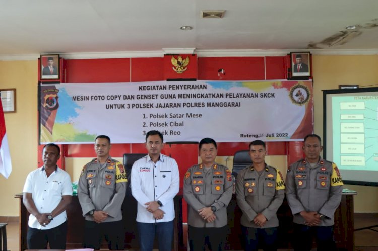 PENYERAHAN MESIN FOTO COPY (kertas dan toner), MEJA DAN GENSET OLEH DIT INTELKAM POLDA NTT KEPADA 3 POLSEK DI POLRES MANGGARAI