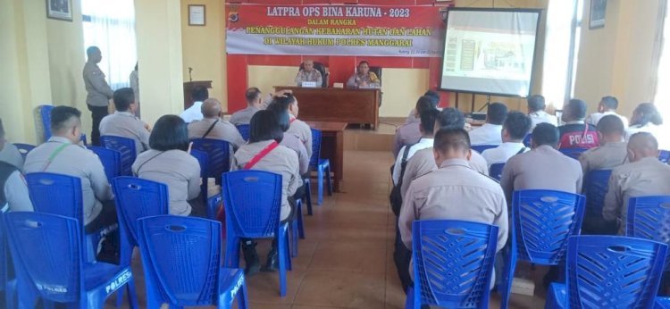 Latihan Pra Operasi Bina Karuna Polres Manggarai Mempersiapkan Penanggulangan Kebakaran Hutan dan Lahan