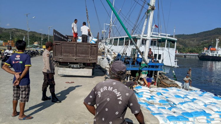 KP3 Laut Reo Lakukan Pengamanan Aktivitas Bongkar Muat di Pelabuhan Laut Kelas II Reo