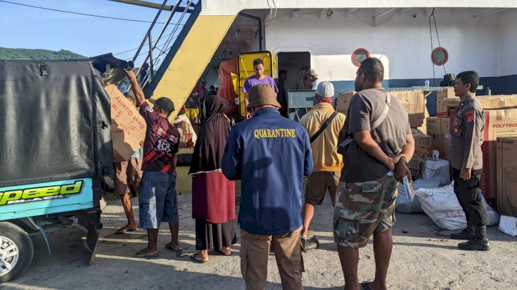 KP3 Laut Pelabuhan Reo Amankan Kedatangan dan Keberangkatan Kapal Penumpang KM Sabuk Nusantara 55