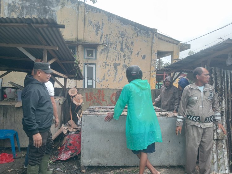 Polsek Reo, datangi Lokasi kejadian pohon Tumbang di Pasar ikan TPI Bronjong Reo, Kab. Manggarai