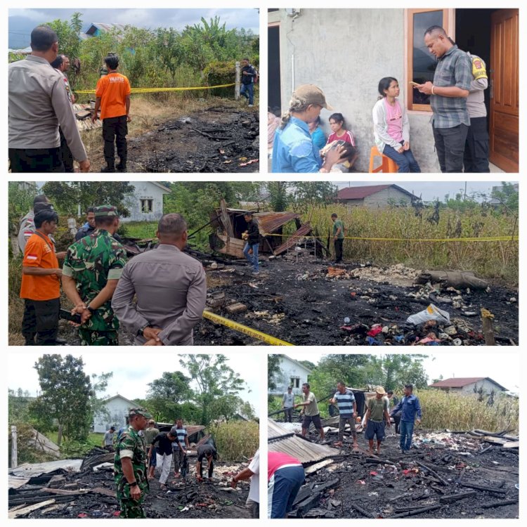 PAMAPTA POLRES MANGGARAI BERGERAK CEPAT AMANKAN TKP KEBAKARAN SATU UNIT RUMAH WARGA DI KELURAHAN SATAR TACIK