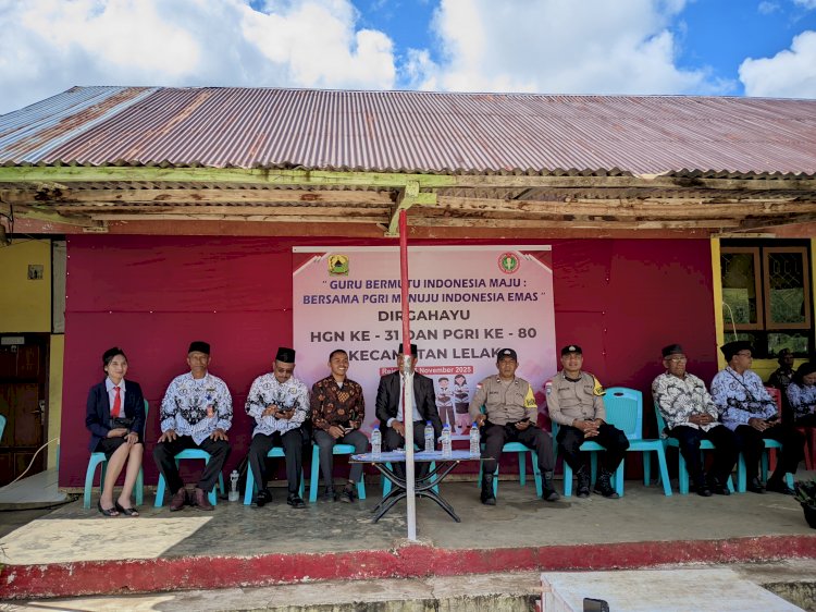 Bhabinkamtibmas Lelak Hadiri Upacara HUT PGRI ke-80 dan HGN ke-31 Tingkat Kecamatan Lelak