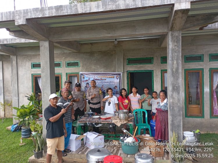 BHABINKAMTIBMAS KECAMATAN LELAK LAKSANAKAN KEGIATAN SOSIAL “SABTU TULIS” DI GOLO NDERU DESA LENTANG