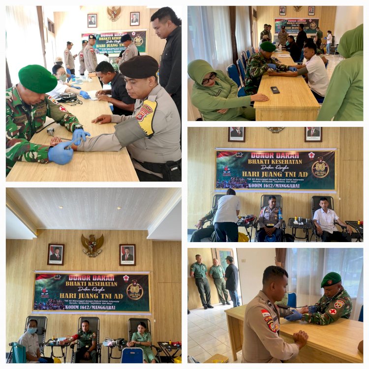 Sinergi TNI-Polri: Polres Manggarai Ikut Donor Darah Peringati Hari Juang TNI-AD 2025 di Makodim 1612 Manggarai