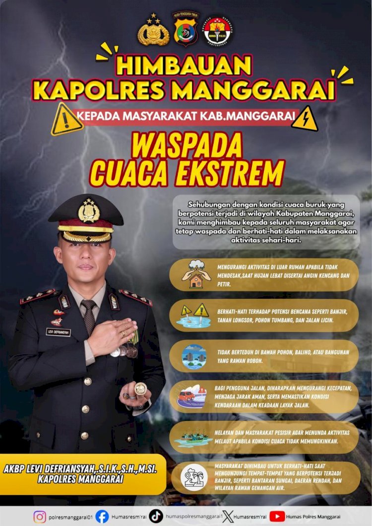 BMKG Peringatkan Potensi Cuaca Ekstrem di NTT, Polres Manggarai Imbau Masyarakat Tingkatkan Kewaspadaan
