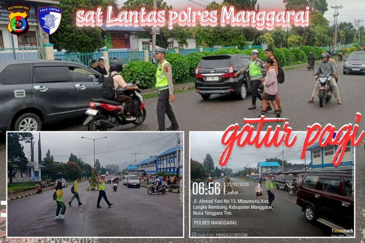 SATLANTAS POLRES MANGGARAI LAKSANAKAN PENGATURAN ARUS LALU LINTAS PAGI HARI, CIPTAKAN KAMSELTIBCAR LANTAS DI WILAYAH HUKUM