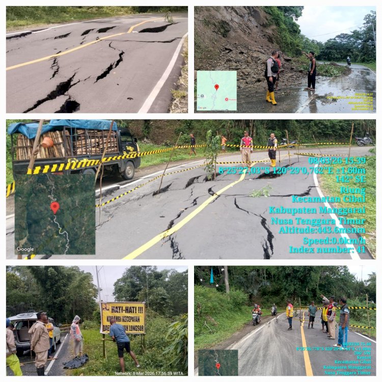 Respon Cepat Polsek Cibal dan Polsek Reo Bersinergi Atasi Tanah Longsor dan Jalan Retak di Jalur Ruteng–Reo