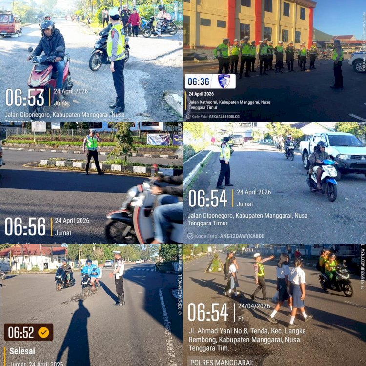 SATLANTAS POLRES MANGGARAI LAKSANAKAN PENGATURAN LALU LINTAS PAGI, WUJUDKAN KEAMANAN DAN KELANCARAN AKTIVITAS MASYARAKAT