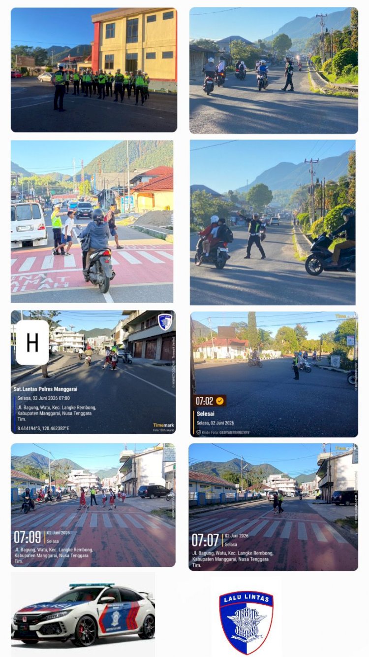 SATLANTAS POLRES MANGGARAI LAKSANAKAN PENGATURAN ARUS LALU LINTAS DAN PELAYANAN PAGI, WUJUDKAN KEAMANAN SERTA KESELAMATAN PENGGUNA JALAN