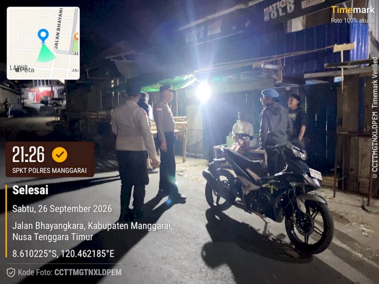 SPKT POLRES MANGGARAI TINGKATKAN PATROLI MALAM, PASTIKAN KAMTIBMAS PASCA GEMPA TETAP KONDUSIF